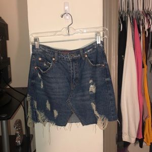 Mini Distressed Denim Skirt